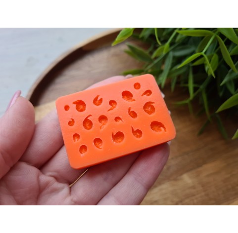 Silicone mold, Shrimp, 1:12 scale, style 2, 24 elements, ~ 0.7-1.8 cm, H:0.3 cm