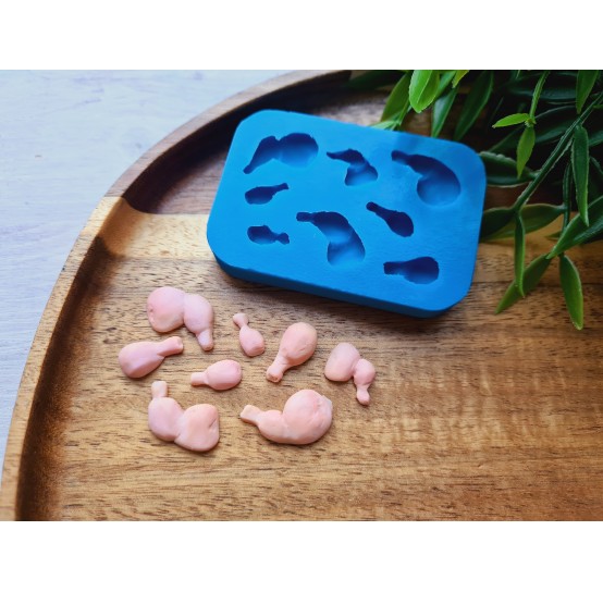 Silicone mold, Chicken legs, 1:12 scale, style 1, 8 elements, ~ 0.5-1.6 cm, H:0.2-0.5 cm