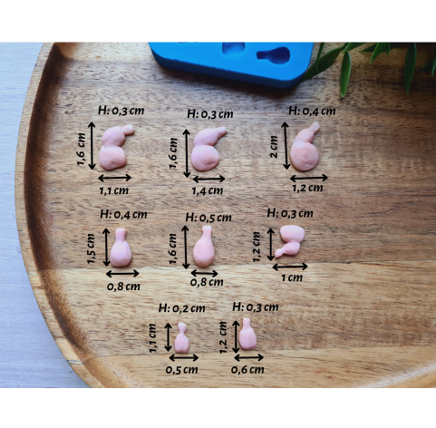 Silicone mold, Chicken legs, 1:12 scale, style 1, 8 elements, ~ 0.5-1.6 cm, H:0.2-0.5 cm