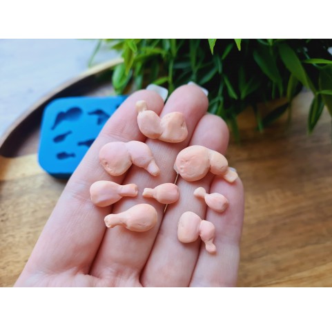 Silicone mold, Chicken legs, 1:12 scale, style 1, 8 elements, ~ 0.5-1.6 cm, H:0.2-0.5 cm