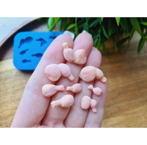 Silicone mold, Chicken legs, 1:12 scale, style 1, 8 elements, ~ 0.5-1.6 cm, H:0.2-0.5 cm