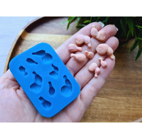 Silicone mold, Chicken legs, 1:12 scale, style 1, 8 elements, ~ 0.5-1.6 cm, H:0.2-0.5 cm