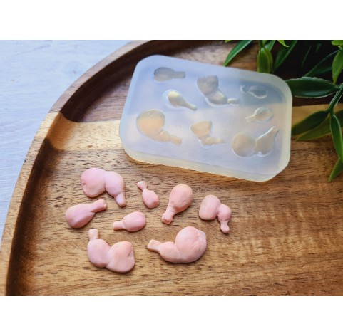 Silicone mold, Chicken legs, 1:12 scale, style 1, 8 elements, ~ 0.5-1.6 cm, H:0.2-0.5 cm