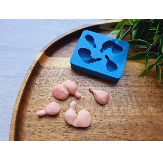 Silicone mold, Chicken legs, 1:6 scale, style 2, 4 elements, ~ 1.1-2.4 cm, H:0.5-0.7 cm