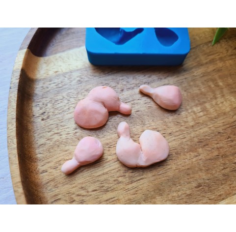 Silicone mold, Chicken legs, 1:6 scale, style 2, 4 elements, ~ 1.1-2.4 cm, H:0.5-0.7 cm
