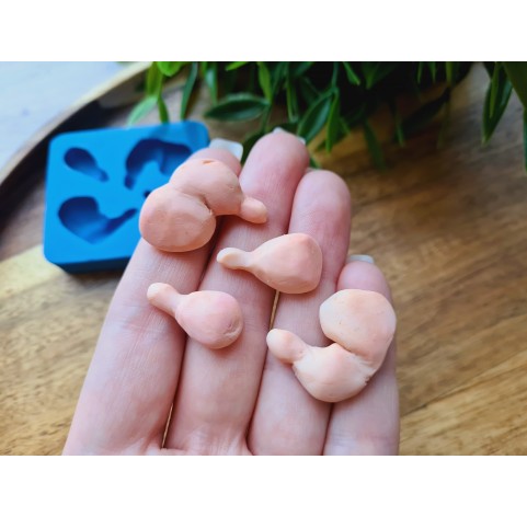 Silicone mold, Chicken legs, 1:6 scale, style 2, 4 elements, ~ 1.1-2.4 cm, H:0.5-0.7 cm