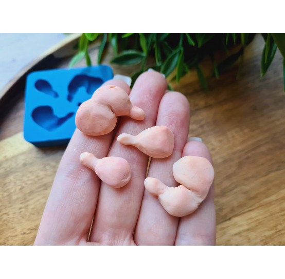 Silicone mold, Chicken legs, 1:6 scale, style 2, 4 elements, ~ 1.1-2.4 cm, H:0.5-0.7 cm