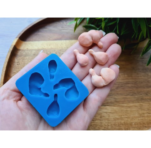 Silicone mold, Chicken legs, 1:6 scale, style 2, 4 elements, ~ 1.1-2.4 cm, H:0.5-0.7 cm