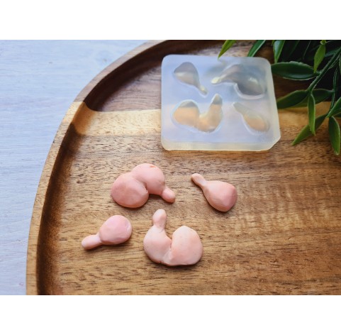 Silicone mold, Chicken legs, 1:6 scale, style 2, 4 elements, ~ 1.1-2.4 cm, H:0.5-0.7 cm