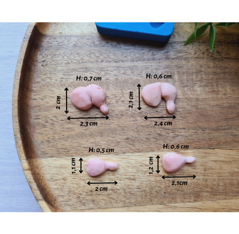Silicone mold, Chicken legs, 1:6 scale, style 2, 4 elements, ~ 1.1-2.4 cm, H:0.5-0.7 cm