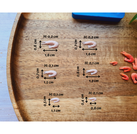 Silicone mold, Lobster, scale 1:12, style 1, 12 elements, ~ 0.4-1.8 cm, H:0.2 cm
