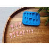 Silicone mold, Lobster, scale 1:12, style 2, peeled tail, 11 elements, ~ 0.4-2.1 cm, H:0.2-0.4 cm