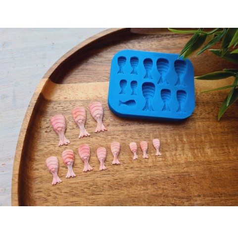 Silicone mold, Lobster, scale 1:12, style 2, peeled tail, 11 elements, ~ 0.4-2.1 cm, H:0.2-0.4 cm