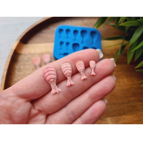 Silicone mold, Lobster, scale 1:12, style 2, peeled tail, 11 elements, ~ 0.4-2.1 cm, H:0.2-0.4 cm