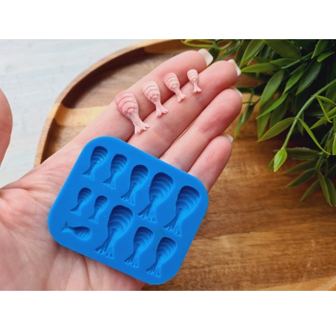 Silicone mold, Lobster, scale 1:12, style 2, peeled tail, 11 elements, ~ 0.4-2.1 cm, H:0.2-0.4 cm