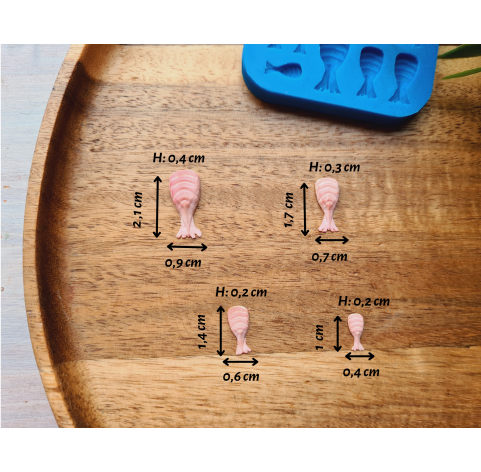 Silicone mold, Lobster, scale 1:12, style 2, peeled tail, 11 elements, ~ 0.4-2.1 cm, H:0.2-0.4 cm