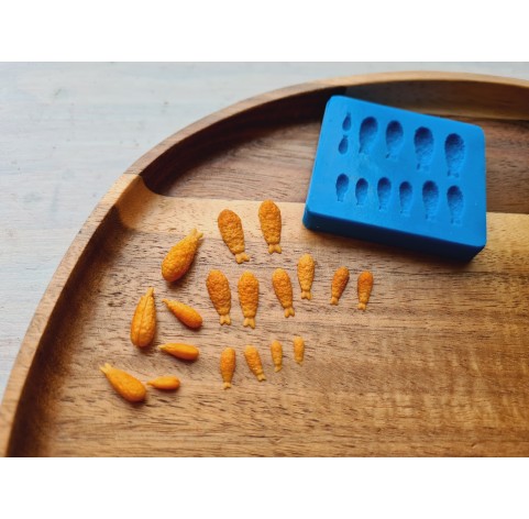 Silicone mold, Shrimp, 1:12 scale, style 3, breaded, 12 elements, ~ 0.2-1.7 cm, H:0.2 cm