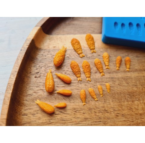 Silicone mold, Shrimp, 1:12 scale, style 3, breaded, 12 elements, ~ 0.2-1.7 cm, H:0.2 cm
