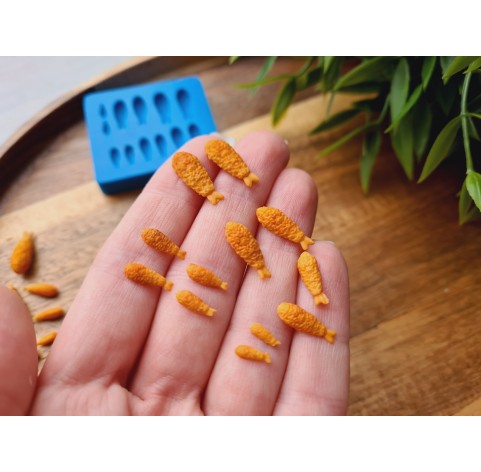 Silicone mold, Shrimp, 1:12 scale, style 3, breaded, 12 elements, ~ 0.2-1.7 cm, H:0.2 cm