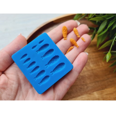 Silicone mold, Shrimp, 1:12 scale, style 3, breaded, 12 elements, ~ 0.2-1.7 cm, H:0.2 cm