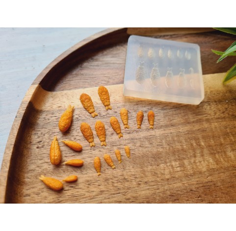 Silicone mold, Shrimp, 1:12 scale, style 3, breaded, 12 elements, ~ 0.2-1.7 cm, H:0.2 cm