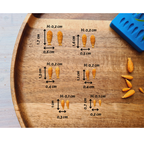 Silicone mold, Shrimp, 1:12 scale, style 3, breaded, 12 elements, ~ 0.2-1.7 cm, H:0.2 cm