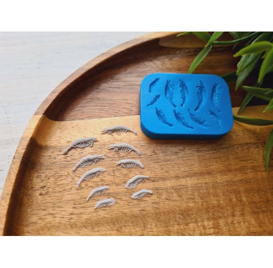 Silicone mold, Shrimp, 1:12 scale, style 4, 10 elements, ~ 0.1-1.7 cm, H:0.1 cm
