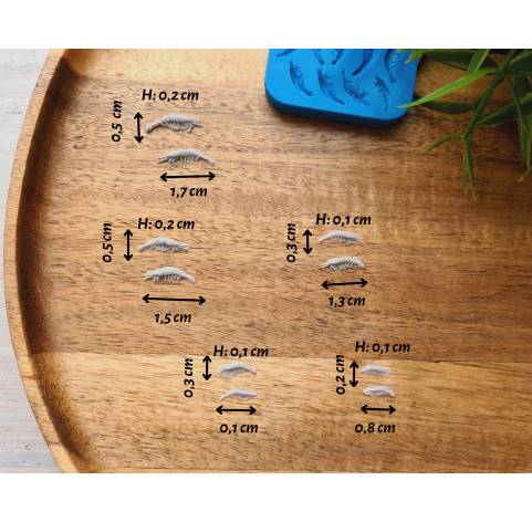 Silicone mold, Shrimp, 1:12 scale, style 4, 10 elements, ~ 0.1-1.7 cm, H:0.1 cm