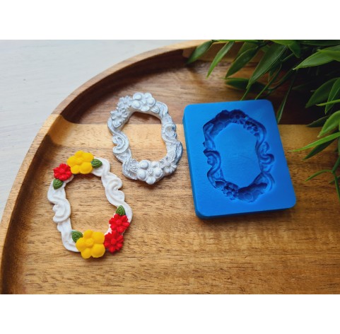 Silicone mold, Frame, style 3, with flowers, ~ 3.2*4.9 cm, H:0.5 cm