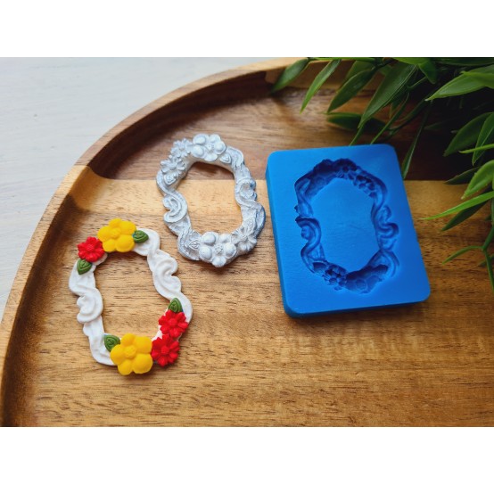 Silicone mold, Frame, style 3, with flowers, ~ 3.2*4.9 cm, H:0.5 cm