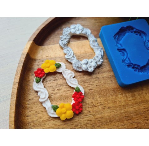 Silicone mold, Frame, style 3, with flowers, ~ 3.2*4.9 cm, H:0.5 cm
