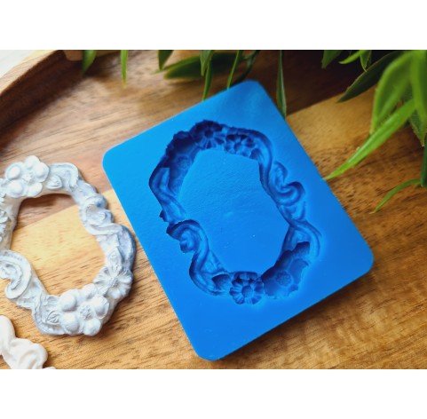 Silicone mold, Frame, style 3, with flowers, ~ 3.2*4.9 cm, H:0.5 cm