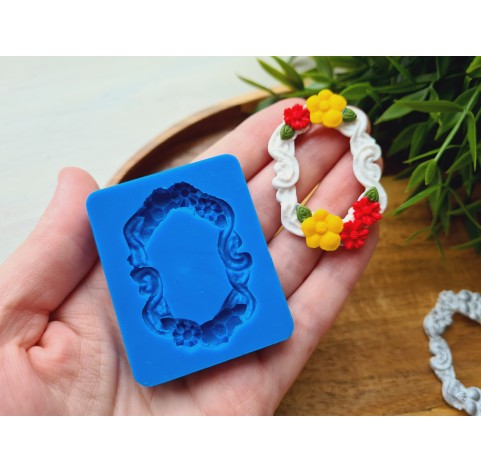 Silicone mold, Frame, style 3, with flowers, ~ 3.2*4.9 cm, H:0.5 cm
