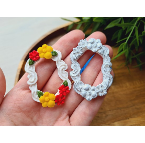 Silicone mold, Frame, style 3, with flowers, ~ 3.2*4.9 cm, H:0.5 cm