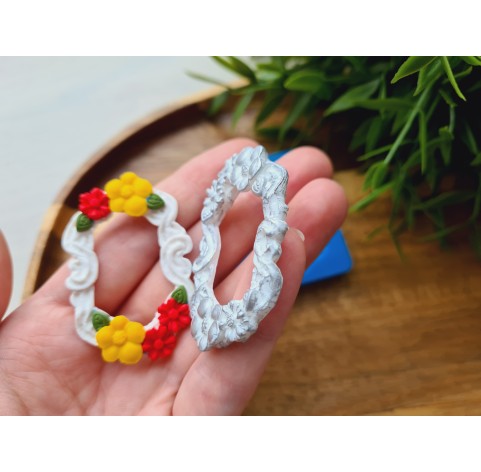 Silicone mold, Frame, style 3, with flowers, ~ 3.2*4.9 cm, H:0.5 cm