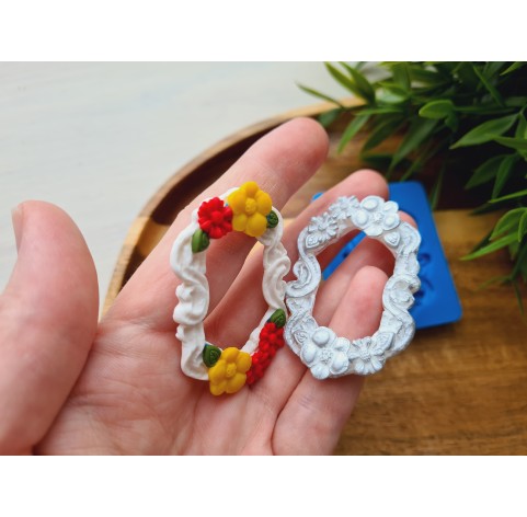 Silicone mold, Frame, style 3, with flowers, ~ 3.2*4.9 cm, H:0.5 cm