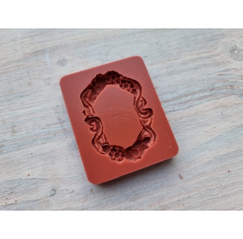 Silicone mold, Frame, style 3, with flowers, ~ 3.2*4.9 cm, H:0.5 cm