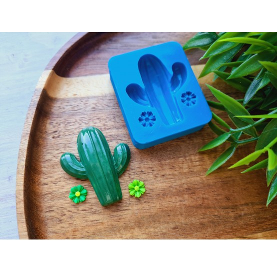 Silicone mold, Cactus, style 2 and 2 flowers, ~ Ø 0.8 cm, 3.5*4.1 cm, H:0.2-1 cm