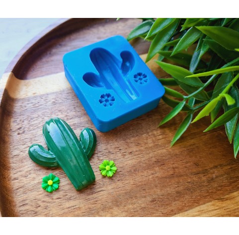 Silicone mold, Cactus, style 2 and 2 flowers, ~ Ø 0.8 cm, 3.5*4.1 cm, H:0.2-1 cm