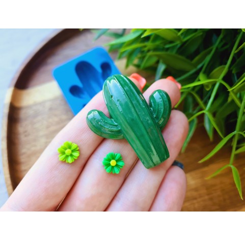 Silicone mold, Cactus, style 2 and 2 flowers, ~ Ø 0.8 cm, 3.5*4.1 cm, H:0.2-1 cm