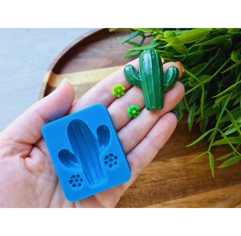 Silicone mold, Cactus, style 2 and 2 flowers, ~ Ø 0.8 cm, 3.5*4.1 cm, H:0.2-1 cm