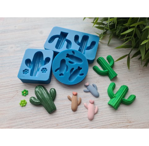 Silicone mold, Cactus, style 3, 3 elements, ~ 1.8*2.5 cm, H:0.5 cm