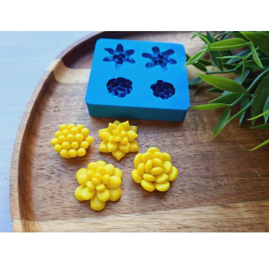 Silicone mold, Succulent, style 18, 4 elements, ~ Ø 2.1-2.4 cm, H:0.9-1.1 cm