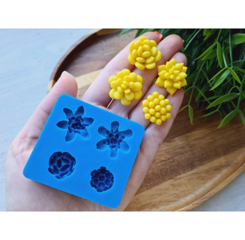 Silicone mold, Succulent, style 18, 4 elements, ~ Ø 2.1-2.4 cm, H:0.9-1.1 cm