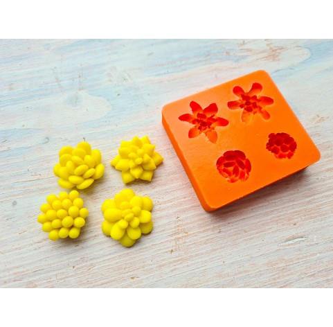 Silicone mold, Succulent, style 18, 4 elements, ~ Ø 2.1-2.4 cm, H:0.9-1.1 cm