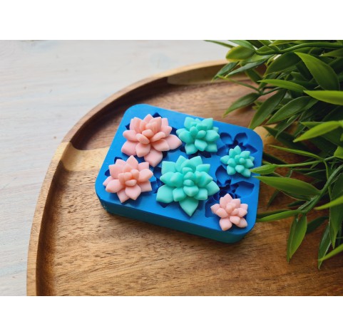 Silicone mold, Succulent, style 21, 6 elements, ~ Ø 1.6-2.8 cm, H:0.6-0.9 cm