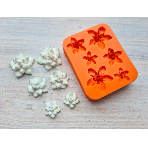 Silicone mold, Succulent, style 21, 6 elements, ~ Ø 1.6-2.8 cm, H:0.6-0.9 cm