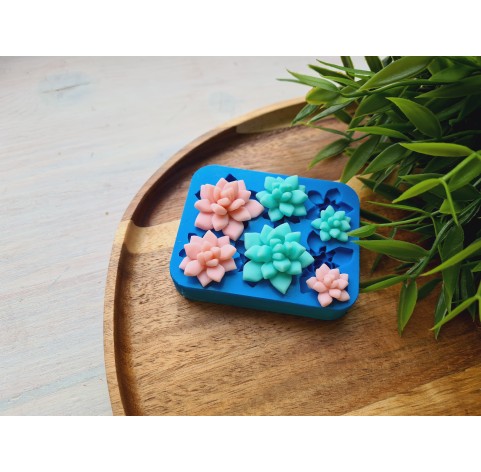 Silicone mold, Succulent, style 21, 6 elements, ~ Ø 1.6-2.8 cm, H:0.6-0.9 cm