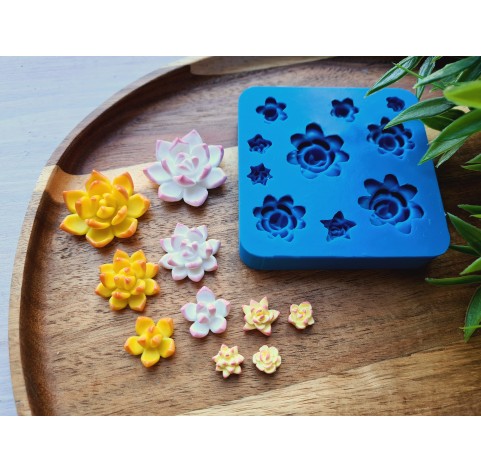 Silicone mold, Succulent, style 22, 10 elements, ~ Ø 0.8-3.1 cm, H:0.5-1.1 cm