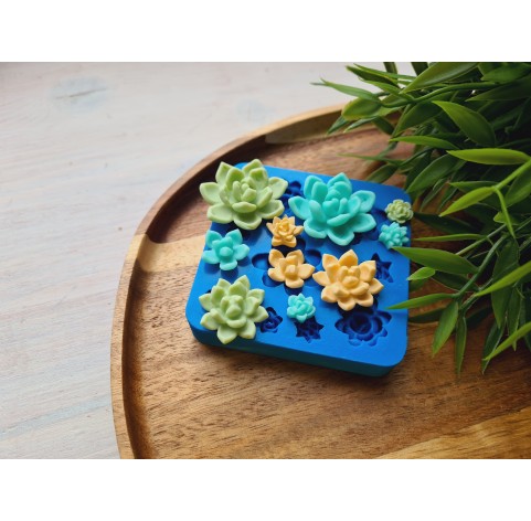 Silicone mold, Succulent, style 22, 10 elements, ~ Ø 0.8-3.1 cm, H:0.5-1.1 cm